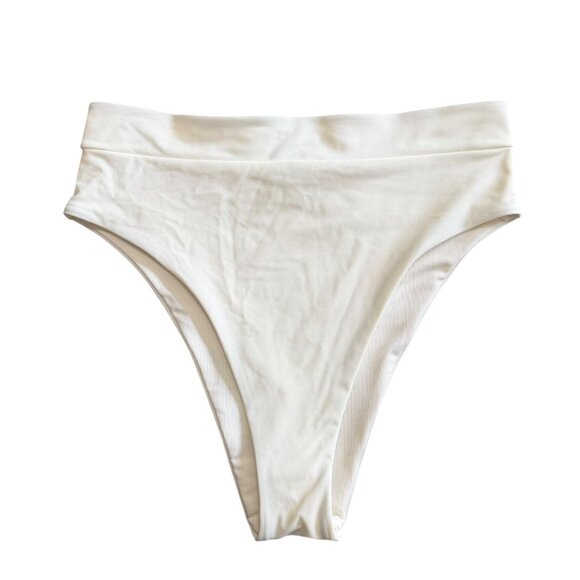Aerie High Waist Cheeky Bikini Bottom White M Vacation Beach Pool Baywatch - Picture 1 of 5